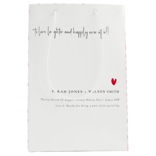 Sac Cadeau Moyen Élégant Simple Minimal Red Heart Script Mariage (Devant)