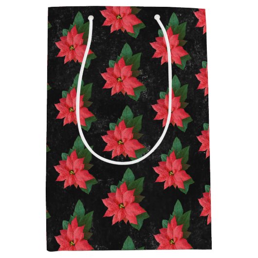 Sac Cadeau Moyen Elégant tableau floral Joyeux Noël (Devant)
