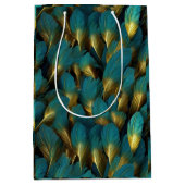 Sac Cadeau Moyen Elegant Teal Gold Feathers (Devant)