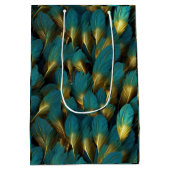 Sac Cadeau Moyen Elegant Teal Gold Feathers (Dos)