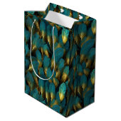 Sac Cadeau Moyen Elegant Teal Gold Feathers (Dos Angle)