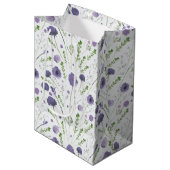 Sac Cadeau Moyen Elégant teint d'eau violet motif floral (Devant Angle)