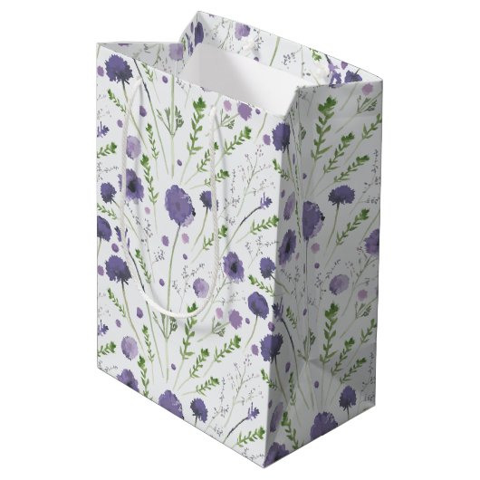 Sac Cadeau Moyen Elégant teint d'eau violet motif floral (Dos Angle)