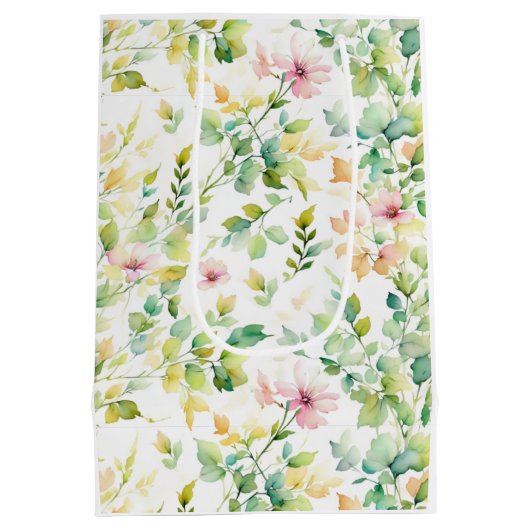 Sac Cadeau Moyen Elégant vert fleurs sauvages d'aquarelle (Dos)