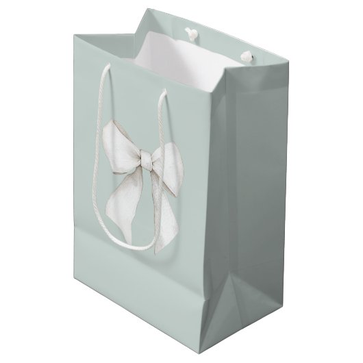 Sac Cadeau Moyen Élégant Vert Menthe Blanc Cœurs Mariage (Devant Angle)