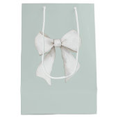 Sac Cadeau Moyen Élégant Vert Menthe Blanc Cœurs Mariage (Dos)