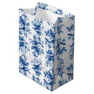 Sac Cadeau Moyen Élégant Vintage Chine Bleu Roses