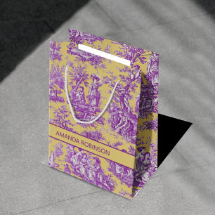 Sac Cadeau Moyen Elégant vintage violet jaune toile de jouy