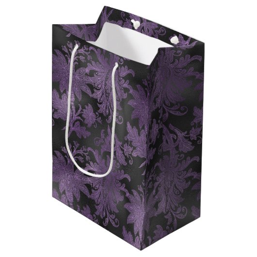 Sac Cadeau Moyen Élégant violet noir floral (Devant Angle)