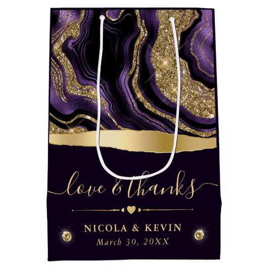 Sac Cadeau Moyen Élégant violet Parties scintillant d'huile et or M (Dos)