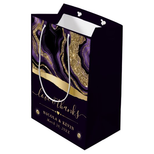 Sac Cadeau Moyen Élégant violet Parties scintillant d'huile et or M (Dos Angle)