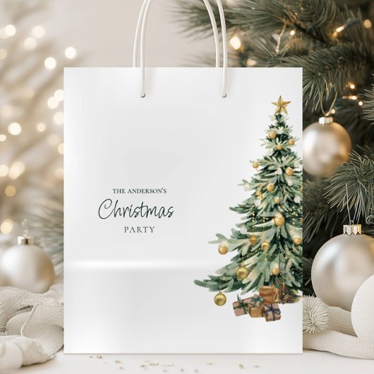 Sac Cadeau Moyen Elegant Watercolor Tree Christmas Party