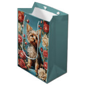 Sac Cadeau Moyen Elégant Yorkshire Terrier Portrait Rose Garden (Devant Angle)