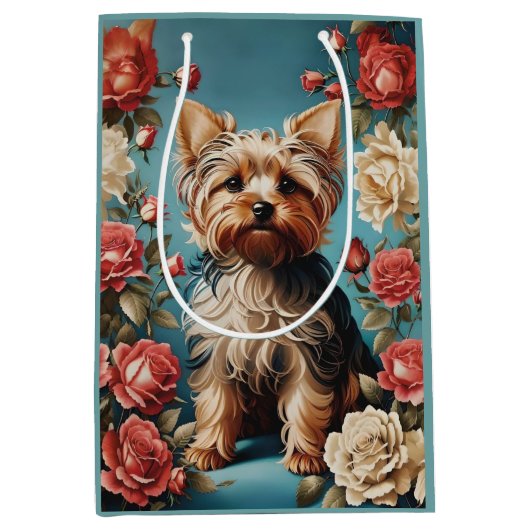 Sac Cadeau Moyen Elégant Yorkshire Terrier Portrait Rose Garden (Devant)
