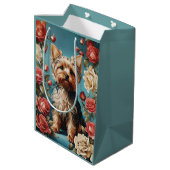 Sac Cadeau Moyen Elégant Yorkshire Terrier Portrait Rose Garden (Dos Angle)