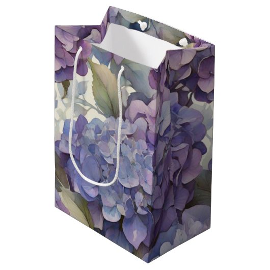 Sac Cadeau Moyen Elégante aquarelle bleu violet poussiéreuse (Devant Angle)