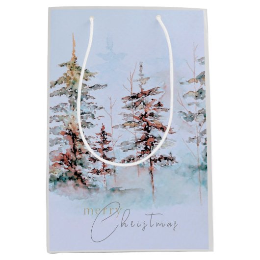 Sac Cadeau Moyen Elégante aquarelle Noël Pine Forêt Vacances (Devant)