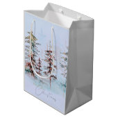 Sac Cadeau Moyen Elégante aquarelle Noël Pine Forêt Vacances (Dos Angle)