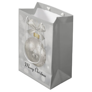Sac Cadeau Moyen Élégante boule de Noël en argent sur les lumières