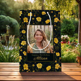 Sac Cadeau Moyen Elégante Coupe-de-Beurre Jaune Photo Anniversaire