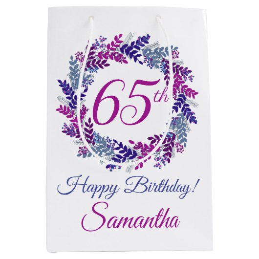 Sac Cadeau Moyen Élégante couronne violette 65e anniversaire (Devant)