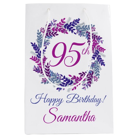 Sac Cadeau Moyen Élégante couronne violette 95e anniversaire (Devant)