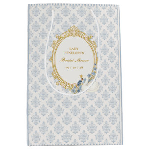 Sac Cadeau Moyen Élégante douche de mariée bleu et or damassé