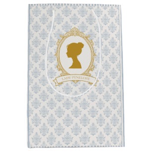 Sac Cadeau Moyen Élégante douche de mariée bleue et or damassée
