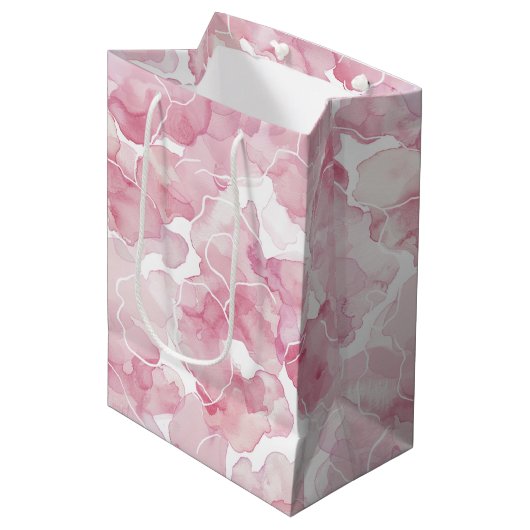 Sac Cadeau Moyen Élégante Fête de Mariage Rose Abstraite (Devant Angle)