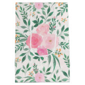 Sac Cadeau Moyen Elégante Fleurs Roses Blanches Aquarelle Florale (Dos)