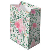Sac Cadeau Moyen Elégante Fleurs Roses Blanches Aquarelle Florale (Dos Angle)