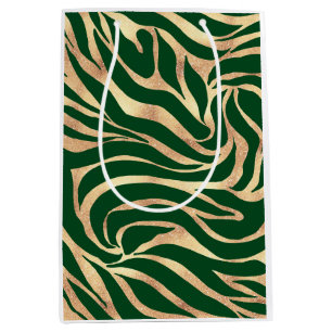 Sac Cadeau Moyen Elégante Parties scintillant d'or Zebra Green Pos