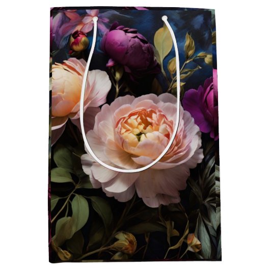 Sac Cadeau Moyen Elégante peinture vintage à fleurs (Devant)