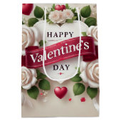 Sac Cadeau Moyen Elégante Saint Valentin Design avec Roses, Coeurs (Dos)