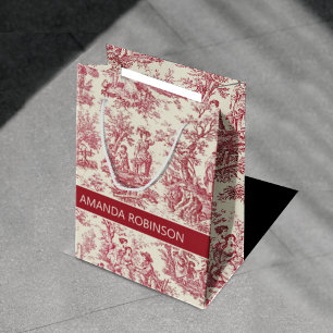 Sac Cadeau Moyen Elégante toile rouge vintage de jouy