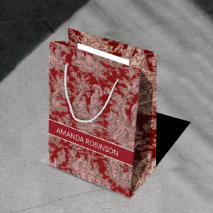 Sac Cadeau Moyen Elégante toile rouge vintage de jouy