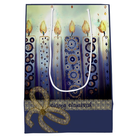 Sac Cadeau Moyen Élégantes bougies joyeuses Hanoukka (Dos)