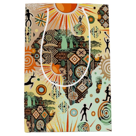 Sac Cadeau Moyen Éléments de motif décoratif tribal carte d'Afrique (Devant)