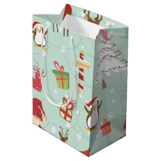 Sac Cadeau Moyen Éléments de Noël Elfes rennes (Dos Angle)