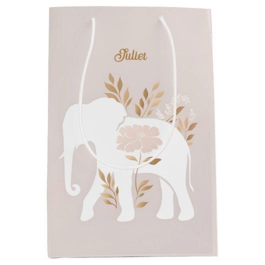 Sac Cadeau Moyen éléphant blanc brillant (Devant)