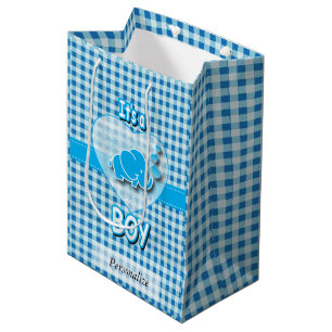 Sac Cadeau Moyen Éléphant de bébé de plaid de bleus layette et