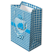 Sac Cadeau Moyen Éléphant de bébé de plaid de bleus layette et de (Dos Angle)