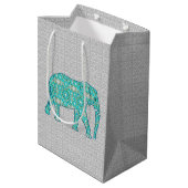 Sac Cadeau Moyen Eléphant de Fleur Mandala, Turquoise, Gris & Blanc (Dos Angle)
