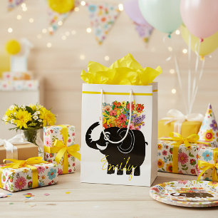 Sac Cadeau Moyen Éléphant et fleurs  