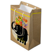 Sac cadeau moyen éléphant et fleurs (Devant Angle)