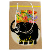 Sac cadeau moyen éléphant et fleurs (Devant)