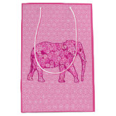 Sac Cadeau Moyen Éléphant fleur - rose fuchsia (Devant)