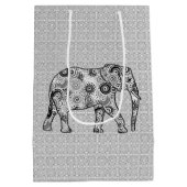 Sac Cadeau Moyen Eléphant fractal, gris, noir et blanc (Dos)