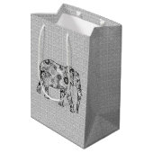 Sac Cadeau Moyen Eléphant fractal, gris, noir et blanc (Dos Angle)