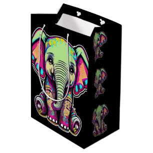 Sac Cadeau Moyen Eléphant mignon assis illustration numérique